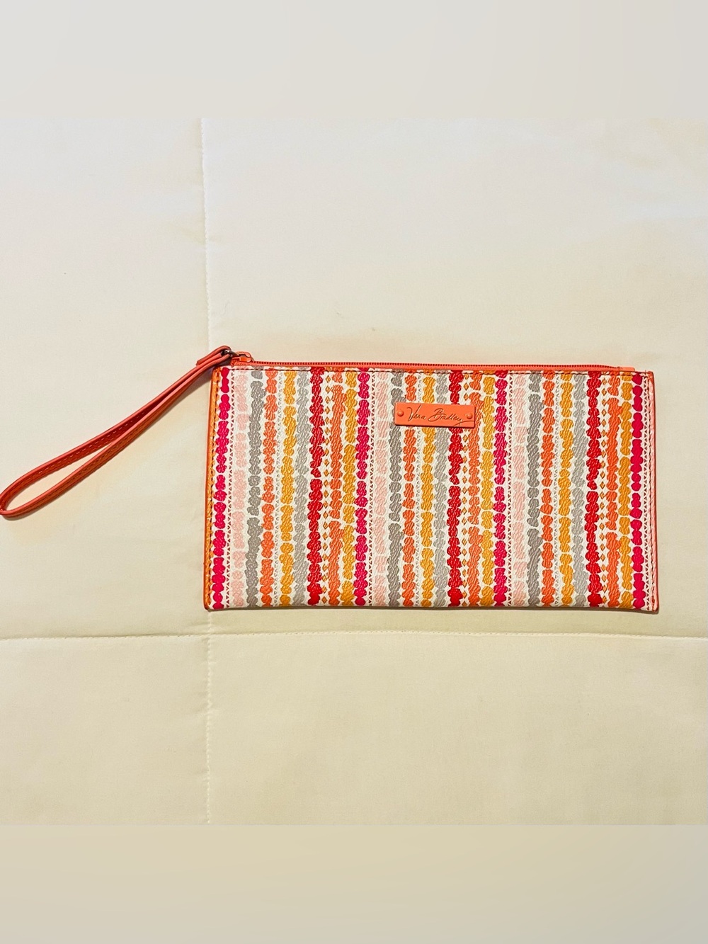 Vera Beadley Slim Zip Wristlet - "Confetti Stripe" Faux Pebble Leather NWOT